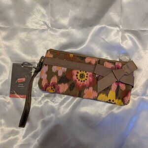 Lindsay Phillips NWT floral canvas cocoa wristlet